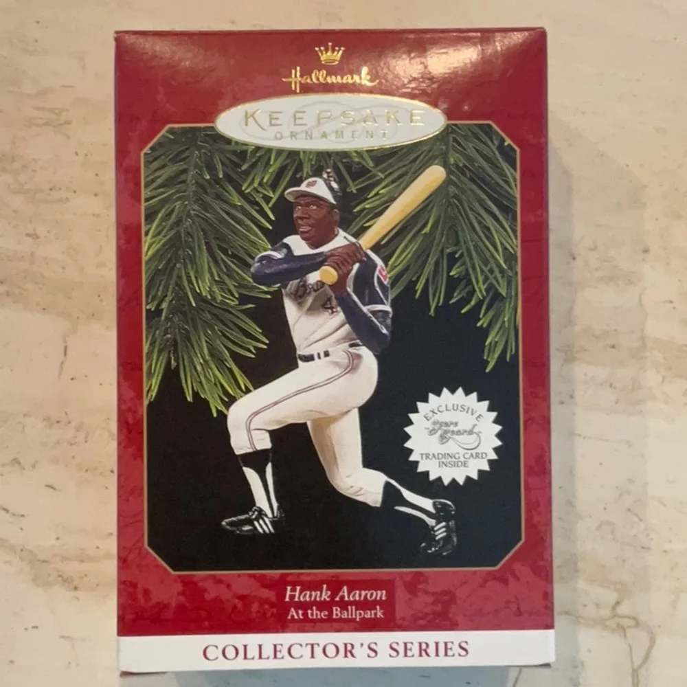 Hank Aaron Christmas Ornament 1997 & Card Hallmark Xmas Tree Baseball Ornaments